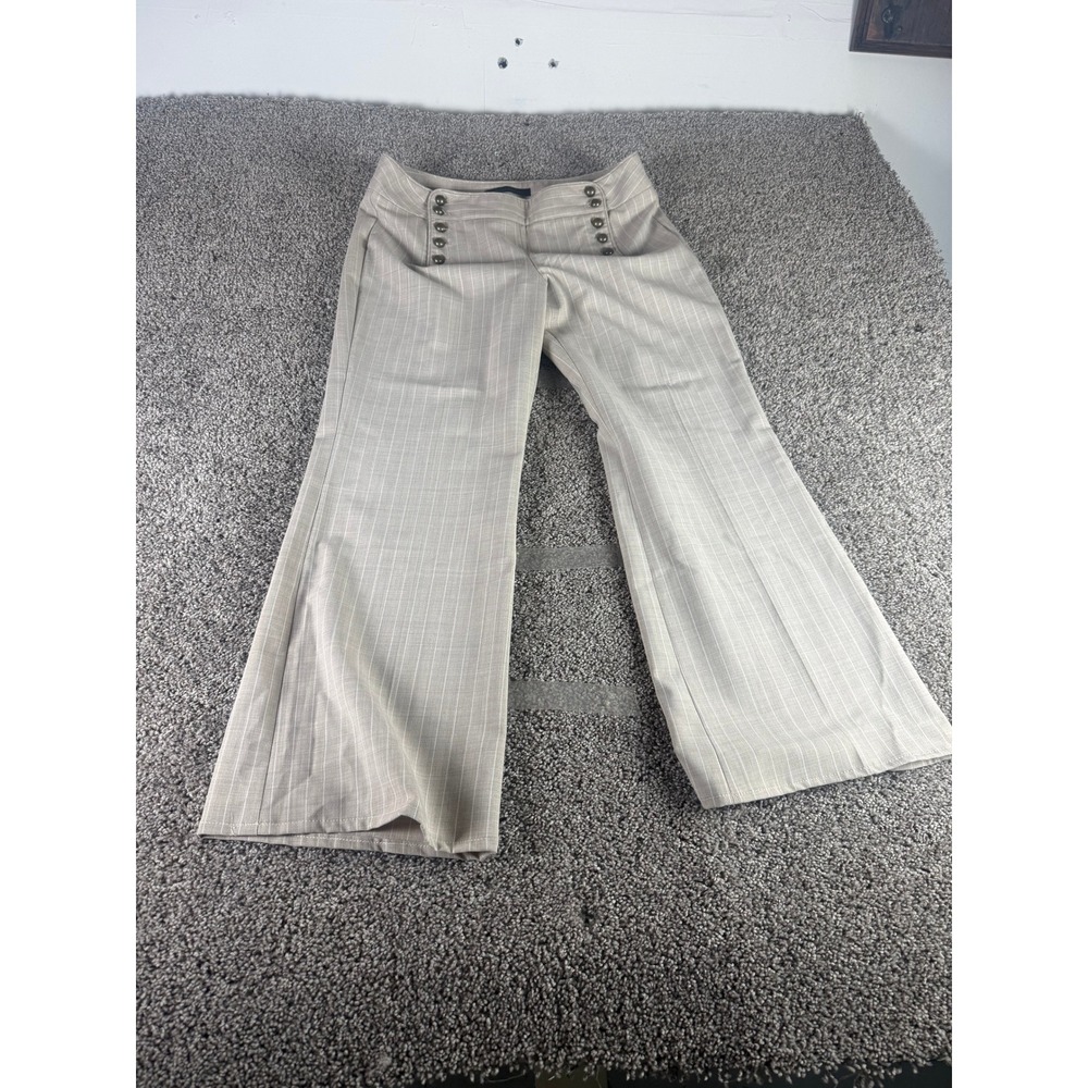 Express Editor Dress Pants Womens Beige Pinstripe Wide Leg Sailor Front - 10